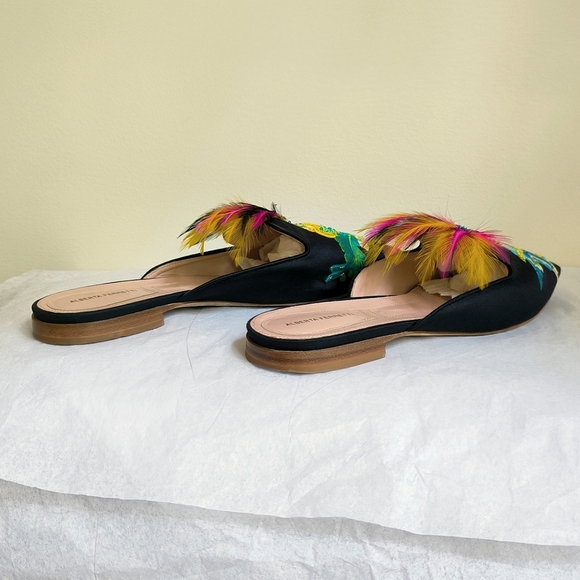 Alberta Ferretti embellished silk shantung flat pointed mules - Picture 7 of 14